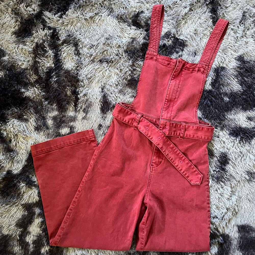 FREE PEOPLE Twill Jumpsuit Belted Overalls Romper Jumper Size 2